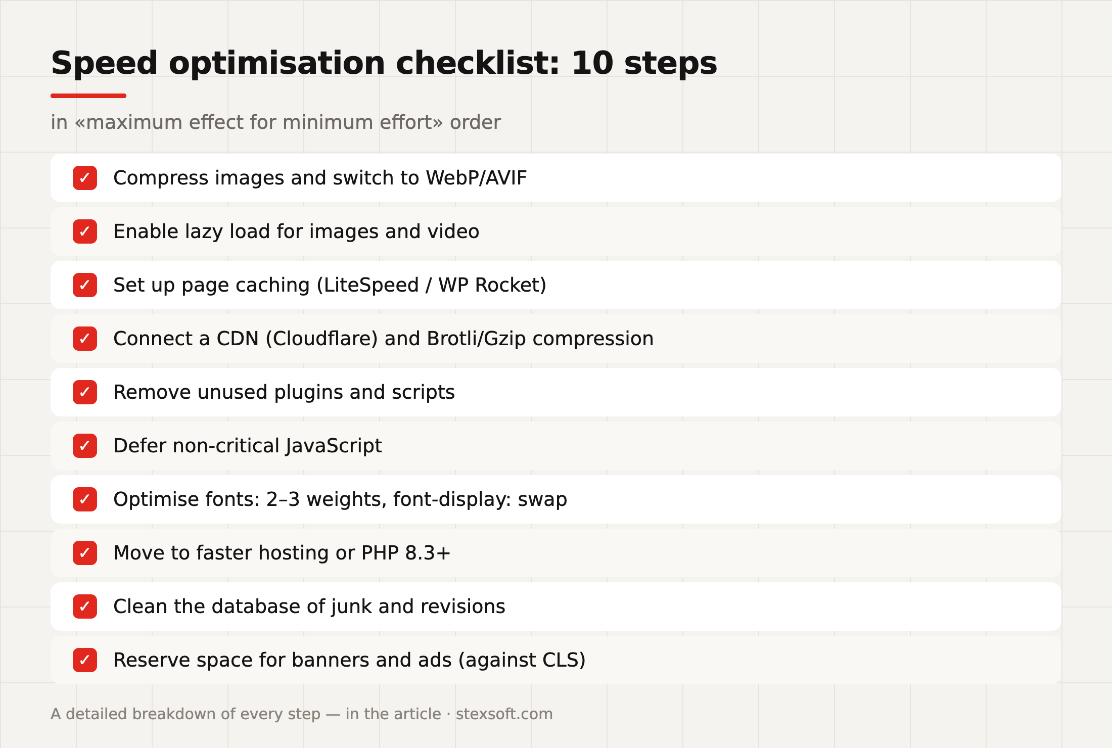 A 10-step speed optimisation checklist